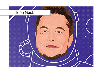 Elon Musk in a purple space suit.  Polarizing figure he is to say the least.